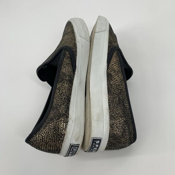 Sperry Top Sider Snakeskin Print Slip On Canvas Loafers Size 6 Womens Black Gold - Picture 4 of 8